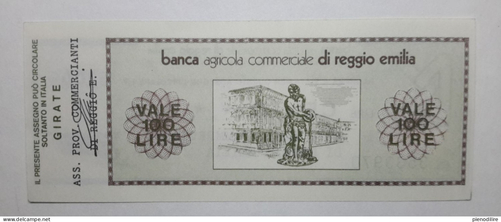 BANCA AGRICOLA COMMERCIALE DI REGGIO EMILIA, 100 Lire 01.09.1976 Ass. Prov. Commercianti (A1.43) - [10] Chèques