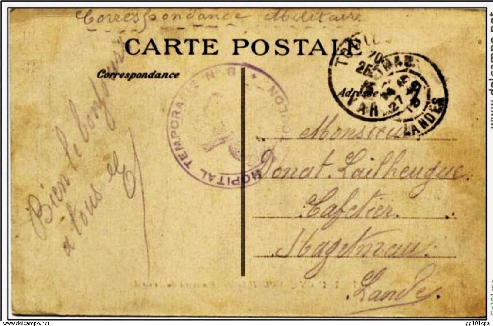 Cachet Hopital Temporaire N°8 Toulon 1915 S CP Toulon - Paiement Par MANGOPAY Uniquement - WW I