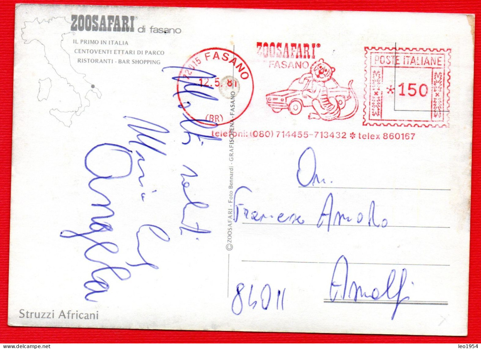 1981 ZOO SAFARI IN AUTO - TIGRE - FASANO AFFRANCATURA MECCANICA ROSSA - EMA - METER - FREISTEMPEL - Roofkatten