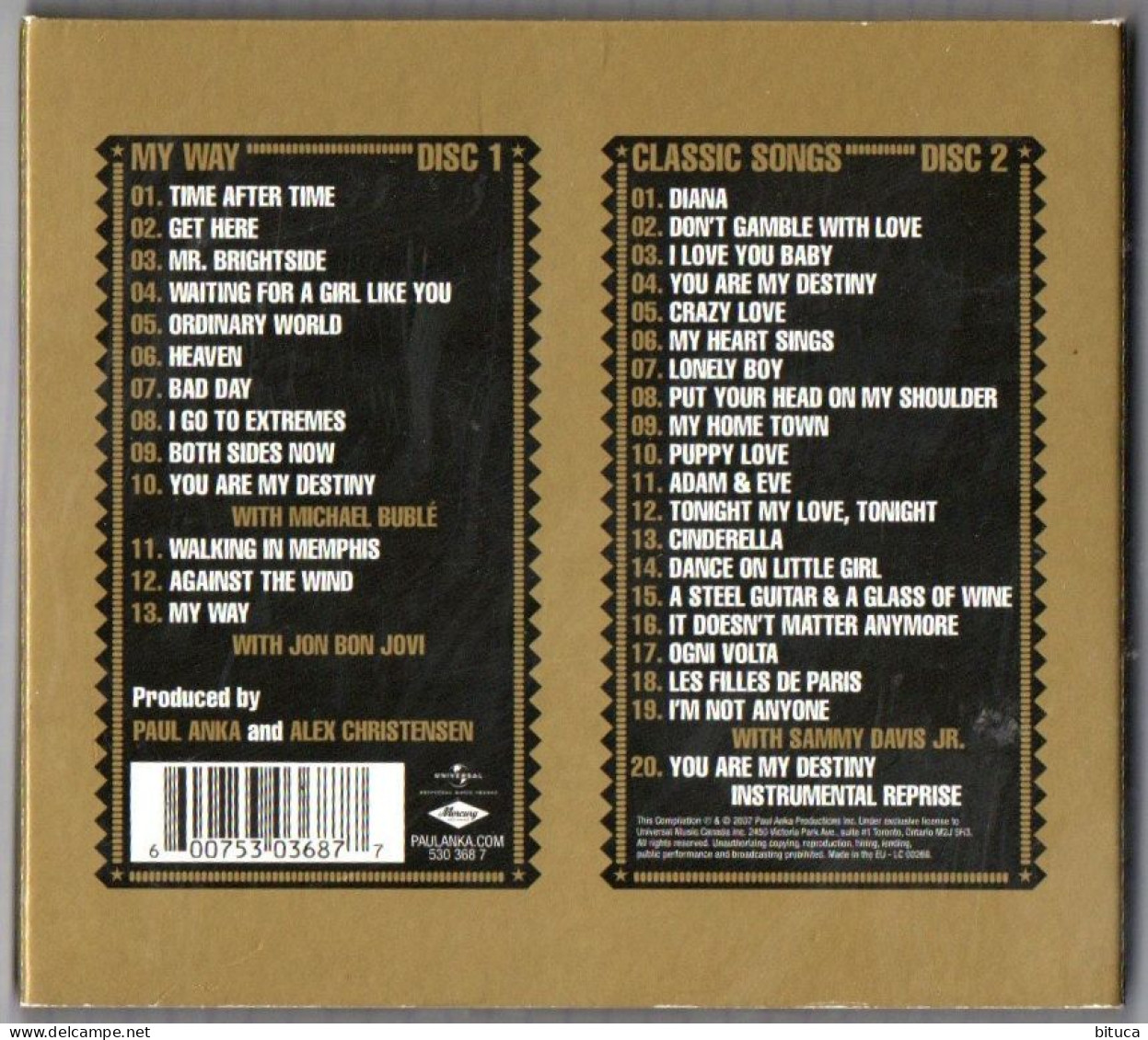 2 CD 33 TITRES PAUL ANKA MY WAY CLASSIC SONGS MERCURY UNIVERSAL - Hit-Compilations