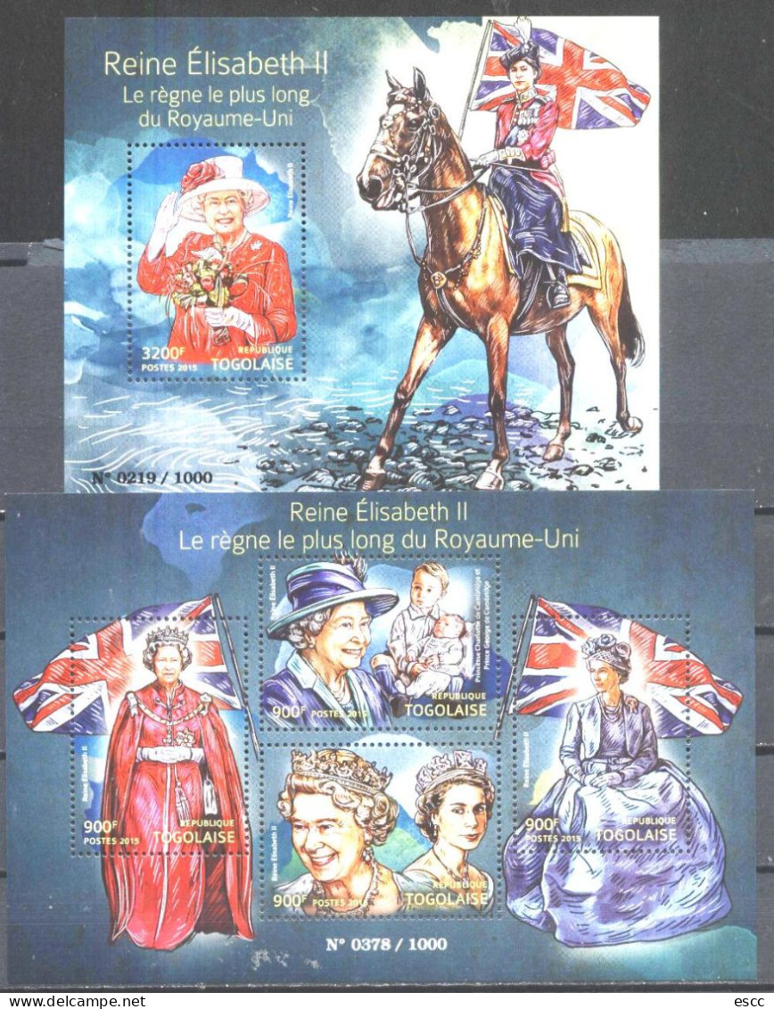 Mint Stamps In Miniature Sheet And  S/S Queen Elizabeth II 2015 From  Togo - Familles Royales