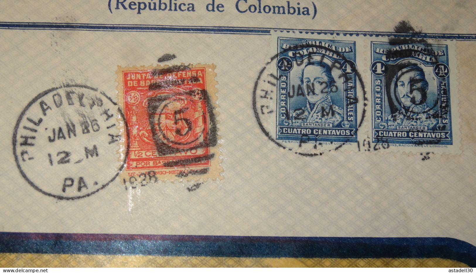 Enveloppe COLOMBIE, Cachet Philadelphia - 1926, Griffe PAQUEBOT  ......... Boite1 ...... 240424-37 - Colombie