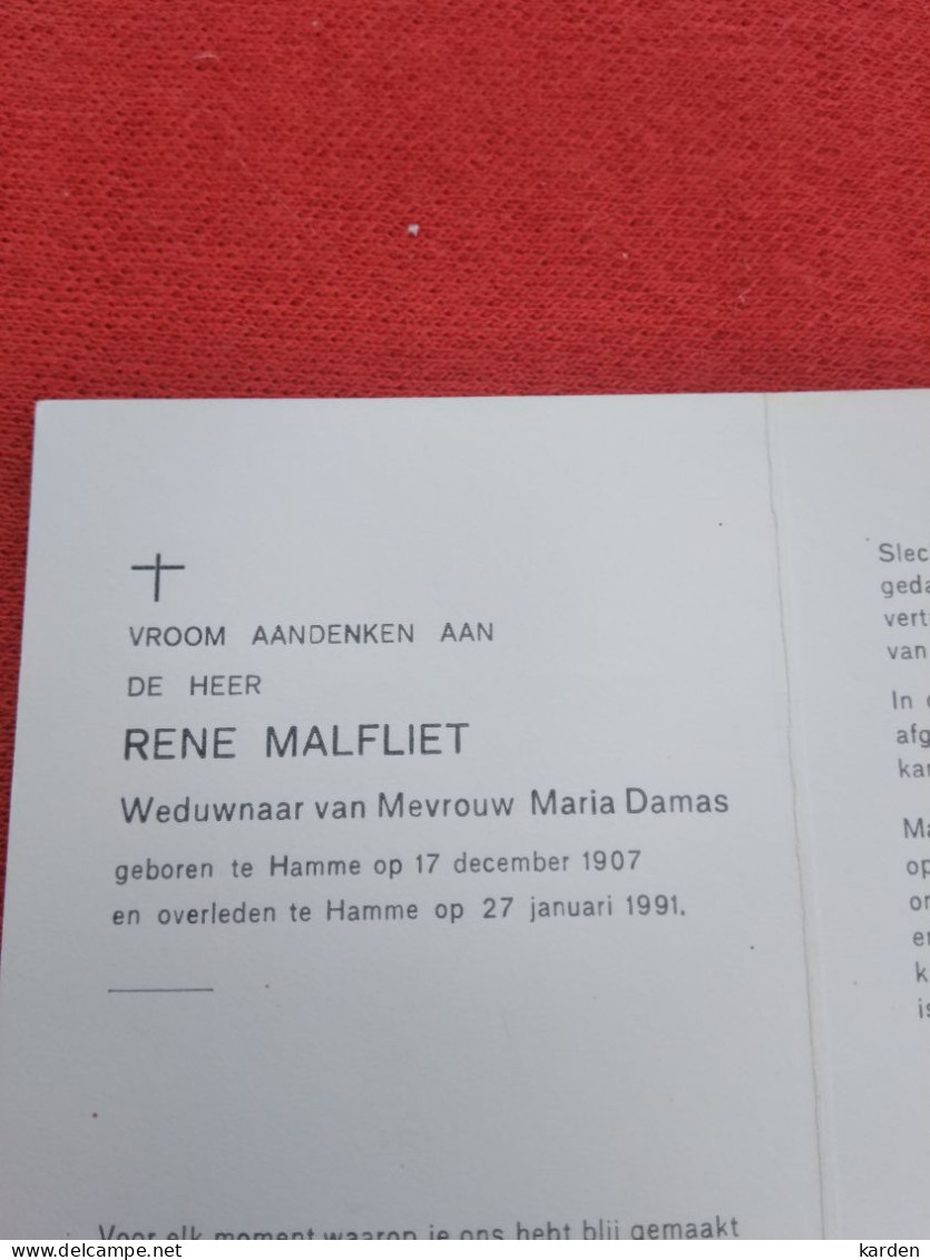 Doodsprentje Rene Malfliet / Hamme 17/12/1907 - 27/1/1991 ( Maria Damas ) - Religion & Esotericism