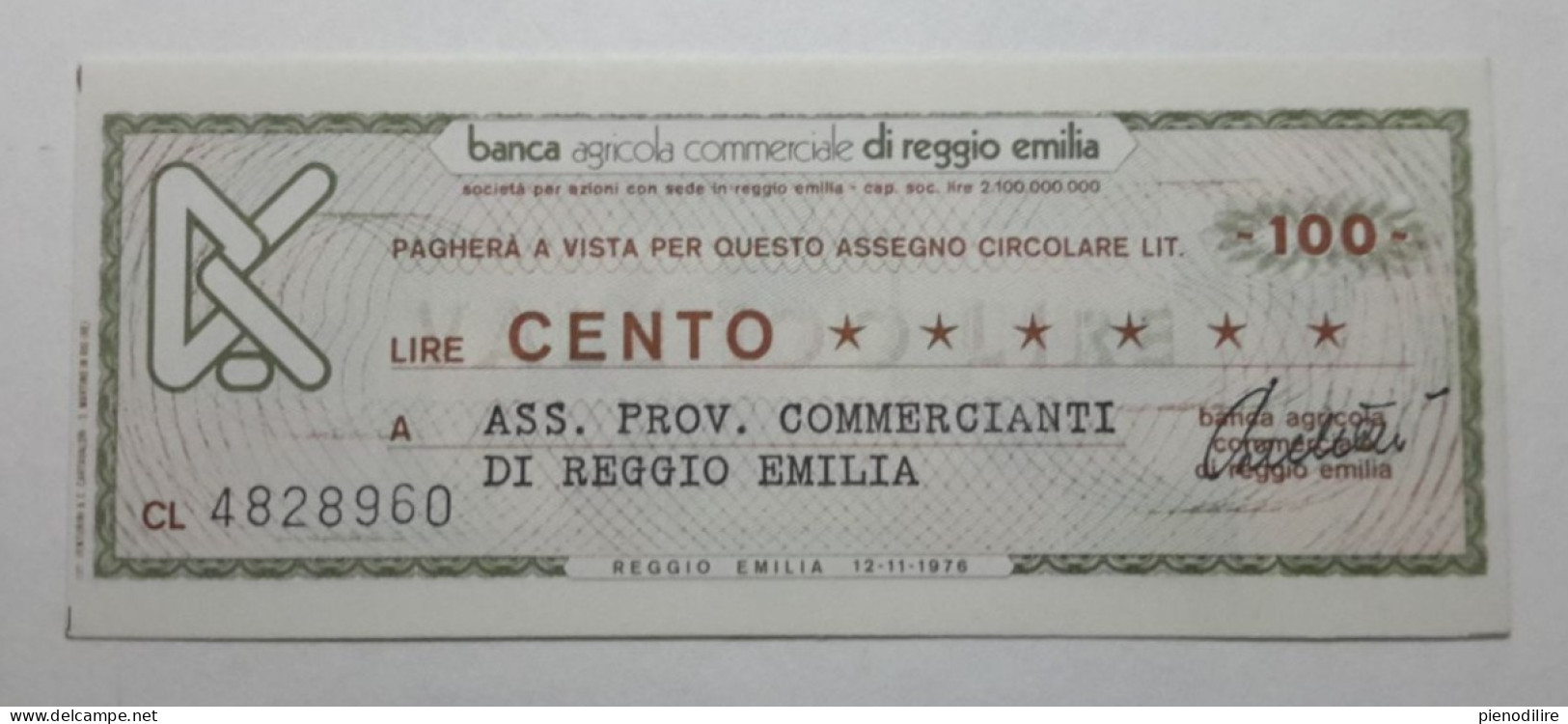 BANCA AGRICOLA COMMERCIALE DI REGGIO EMILIA, 100 Lire 12.11.1976 Ass. Prov. Commercianti (A1.44) - [10] Chèques