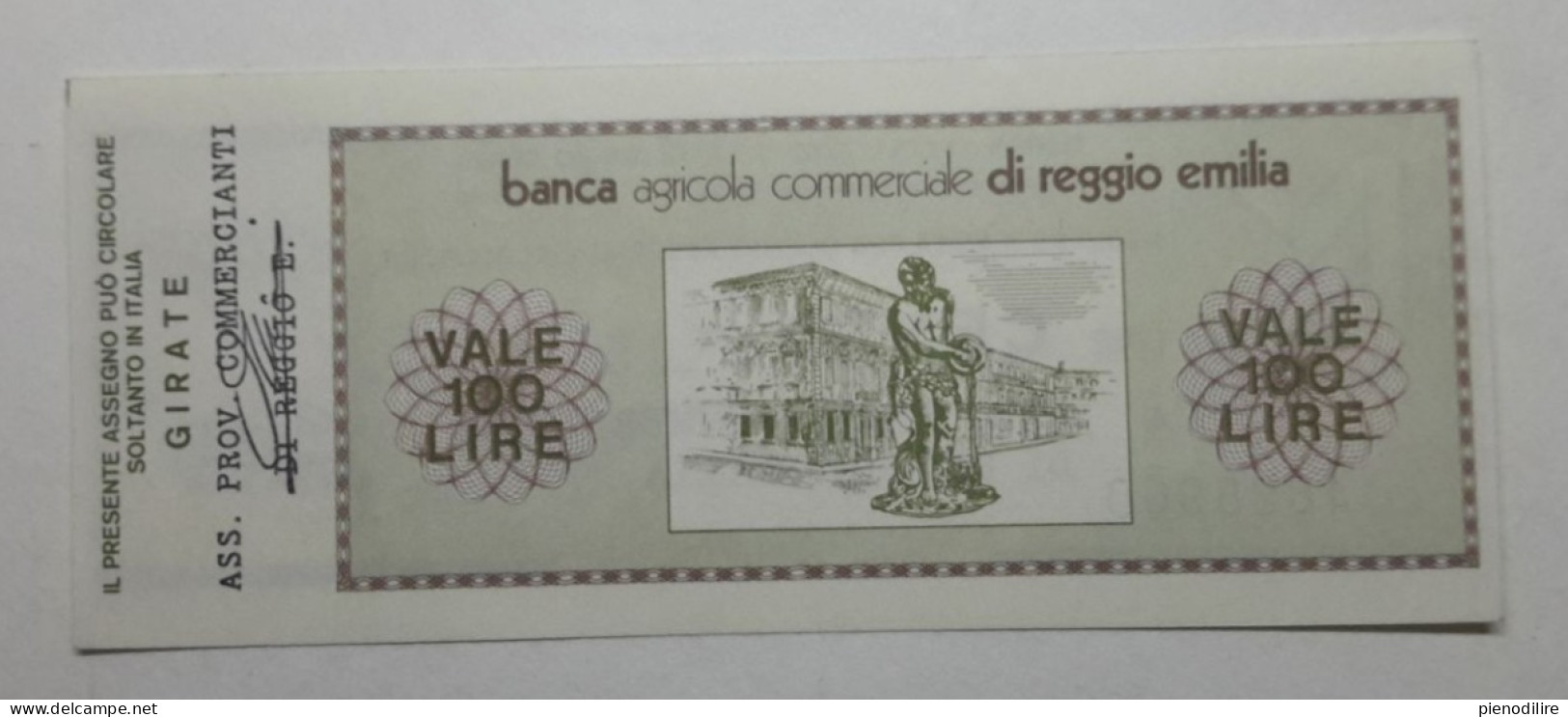 BANCA AGRICOLA COMMERCIALE DI REGGIO EMILIA, 100 Lire 12.11.1976 Ass. Prov. Commercianti (A1.44) - [10] Scheck Und Mini-Scheck