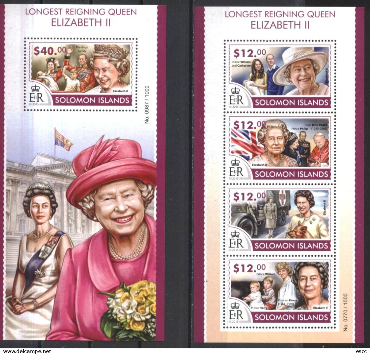 Mint Stamps In Miniature Sheet And  S/S Queen Elizabeth II 2015  From  Solomon Islands - Royalties, Royals