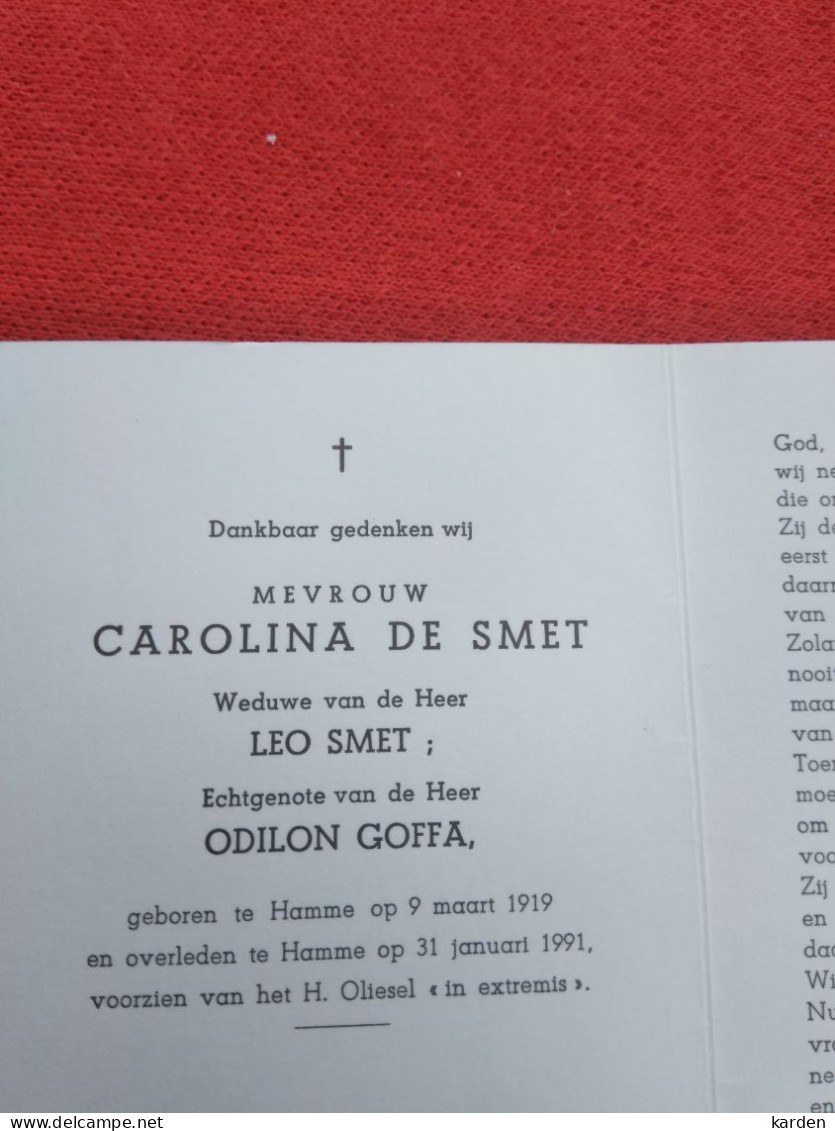 Doodsprentje Carolina De Smet / Hamme 9/3/1919 - 31/1/1991 ( Leo Smet / Odilon Goffa ) - Godsdienst & Esoterisme