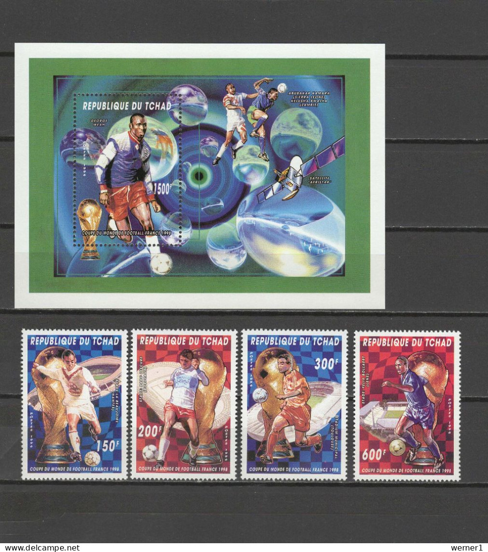 Chad - Tchad 1996 Football Soccer World Cup, Space Set Of 4 + S/s MNH - 1998 – Frankrijk