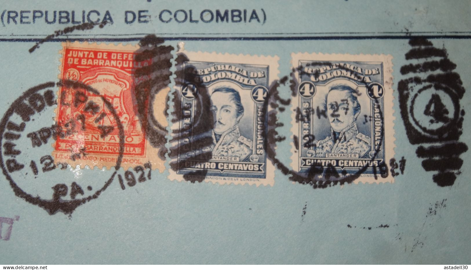 Enveloppe COLOMBIE, Cachet Philadelphia, Griffe Paquebot - 1927   ......... Boite1 ...... 240424-39 - Kolumbien