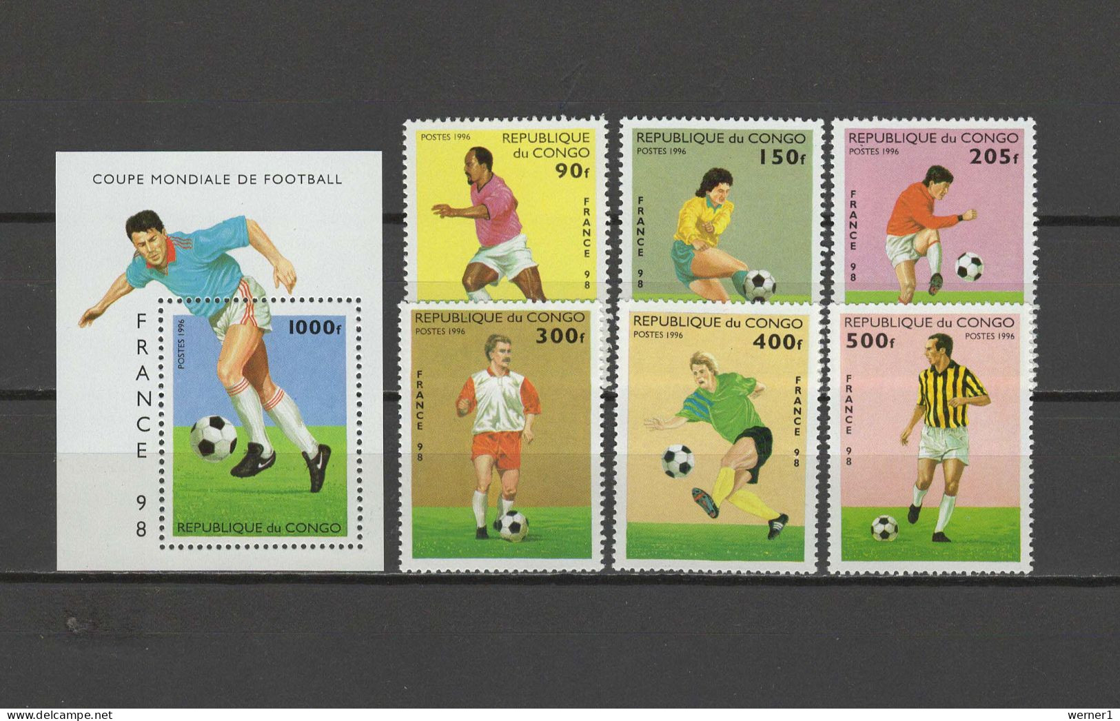 Congo 1996 Football Soccer World Cup Set Of 6 + S/s MNH - 1998 – Frankreich