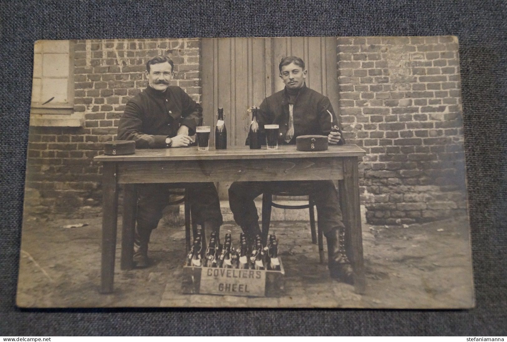 Ancienne Carte Photo Originale De Militaire,publicité Brasserie Cuvelier à Gheel,poilus De Fin 1913 - Weltkrieg 1914-18