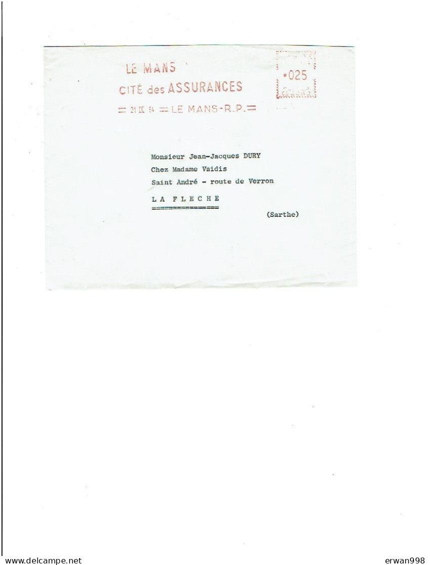 72 LE MANS EMA Rouge Du 21/9/1964  "Le Mans Cité Des Assurances"   38 - EMA (Empreintes Machines à Affranchir)