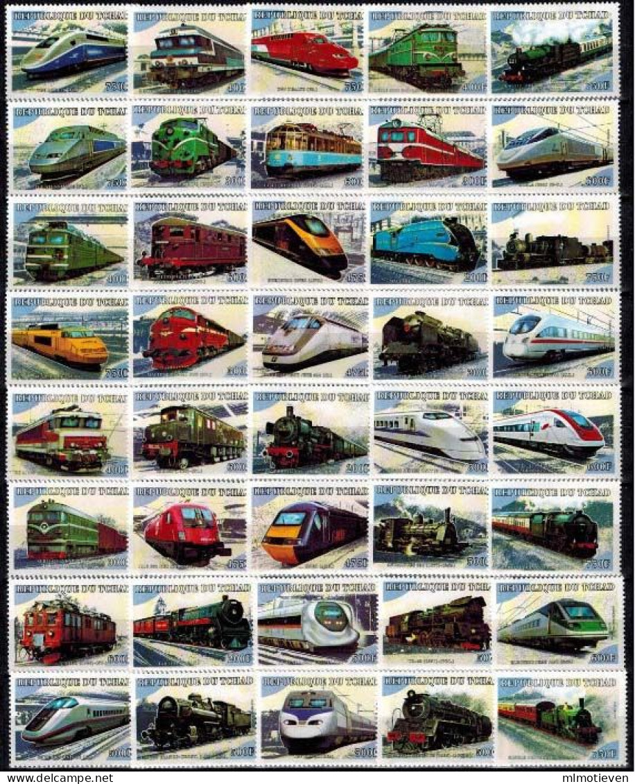 MVT-BK1-577 MINT PF/MNH ¤ TCHAD 2000 Set Kompleet. 40x ¤ HISTORY OF TRAINS - CHEMINS DE FER EISENBAHN FERROVIE - Eisenbahnen