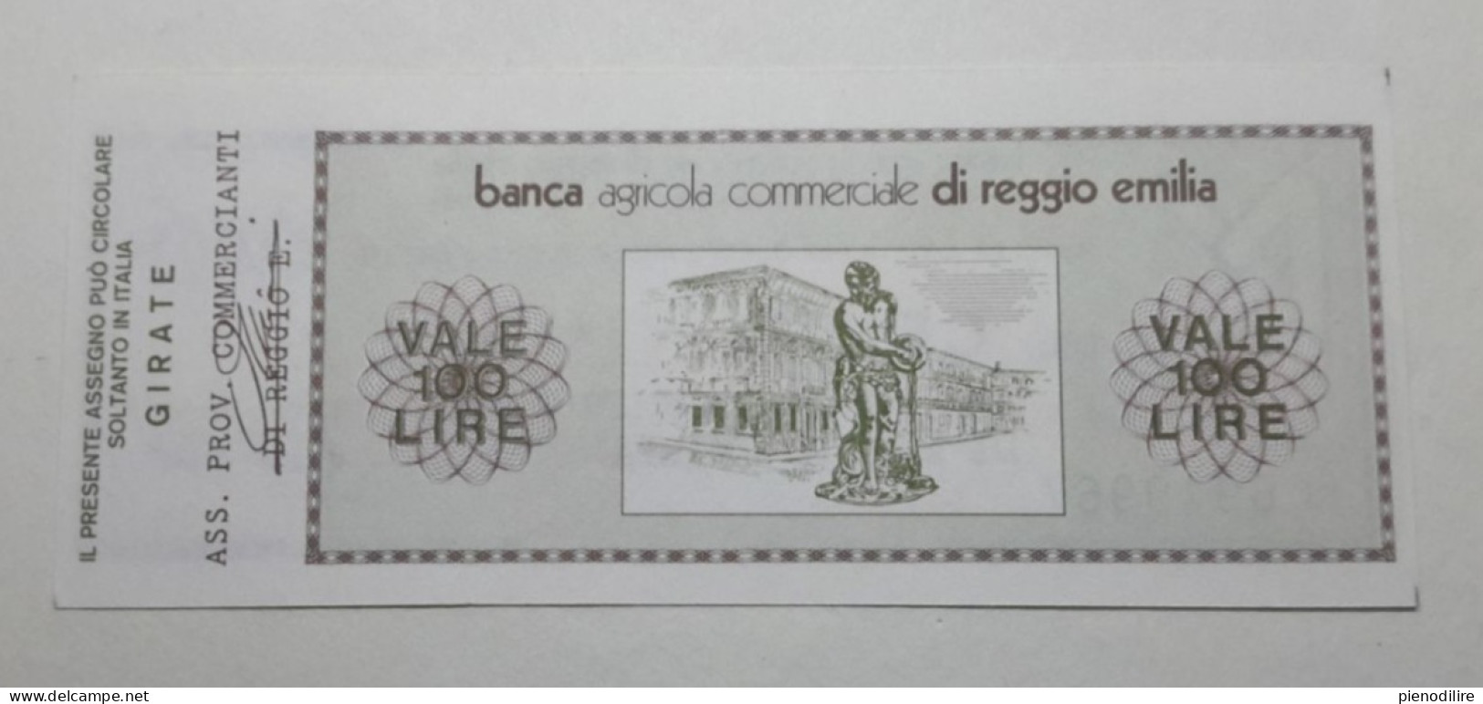BANCA AGRICOLA COMMERCIALE DI REGGIO EMILIA, 100 Lire 30.09.1977 Ass. Prov. Commercianti (A1.45) - [10] Checks And Mini-checks