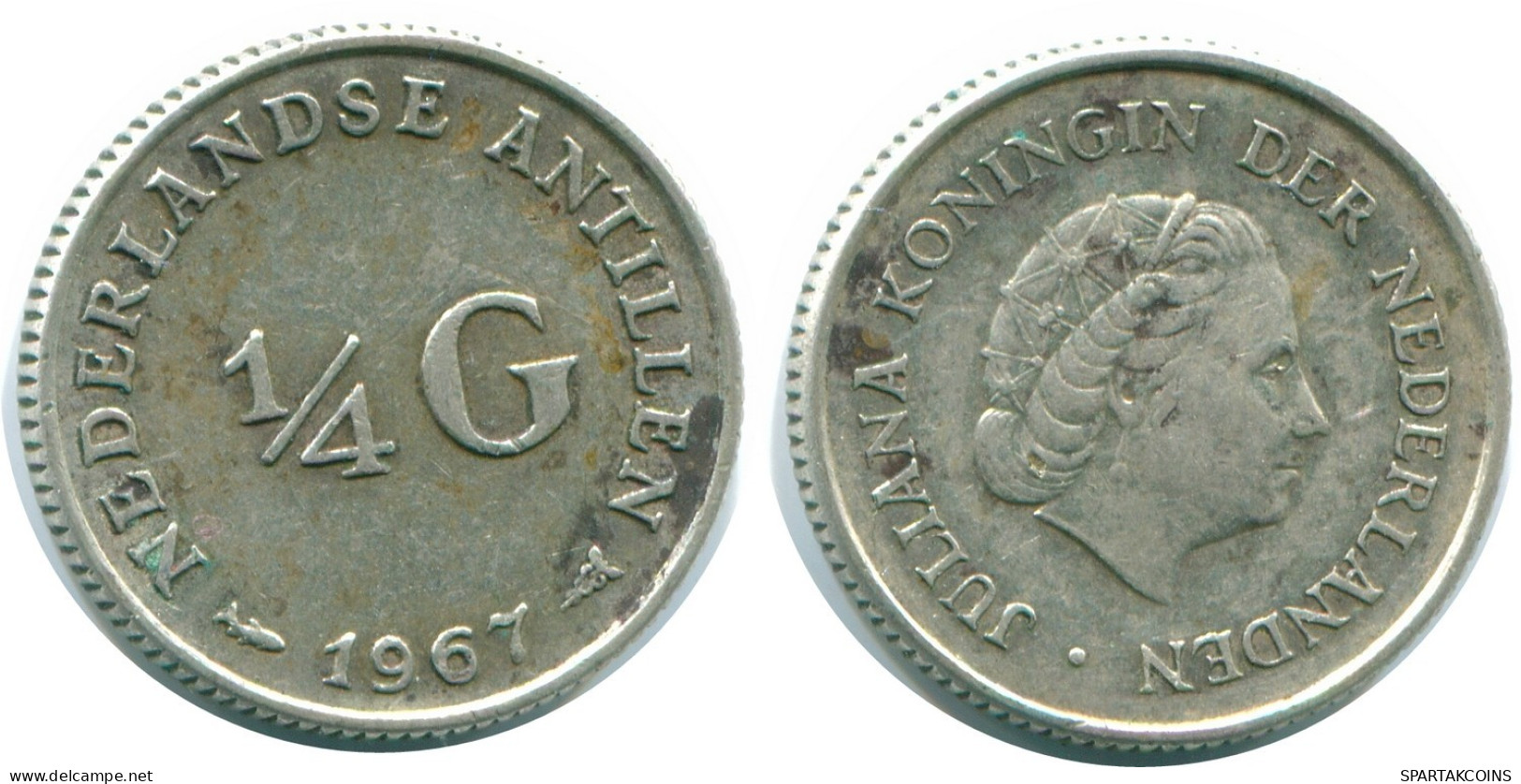 1/4 GULDEN 1967 NETHERLANDS ANTILLES SILVER Colonial Coin #NL11532.4.U.A - Antille Olandesi