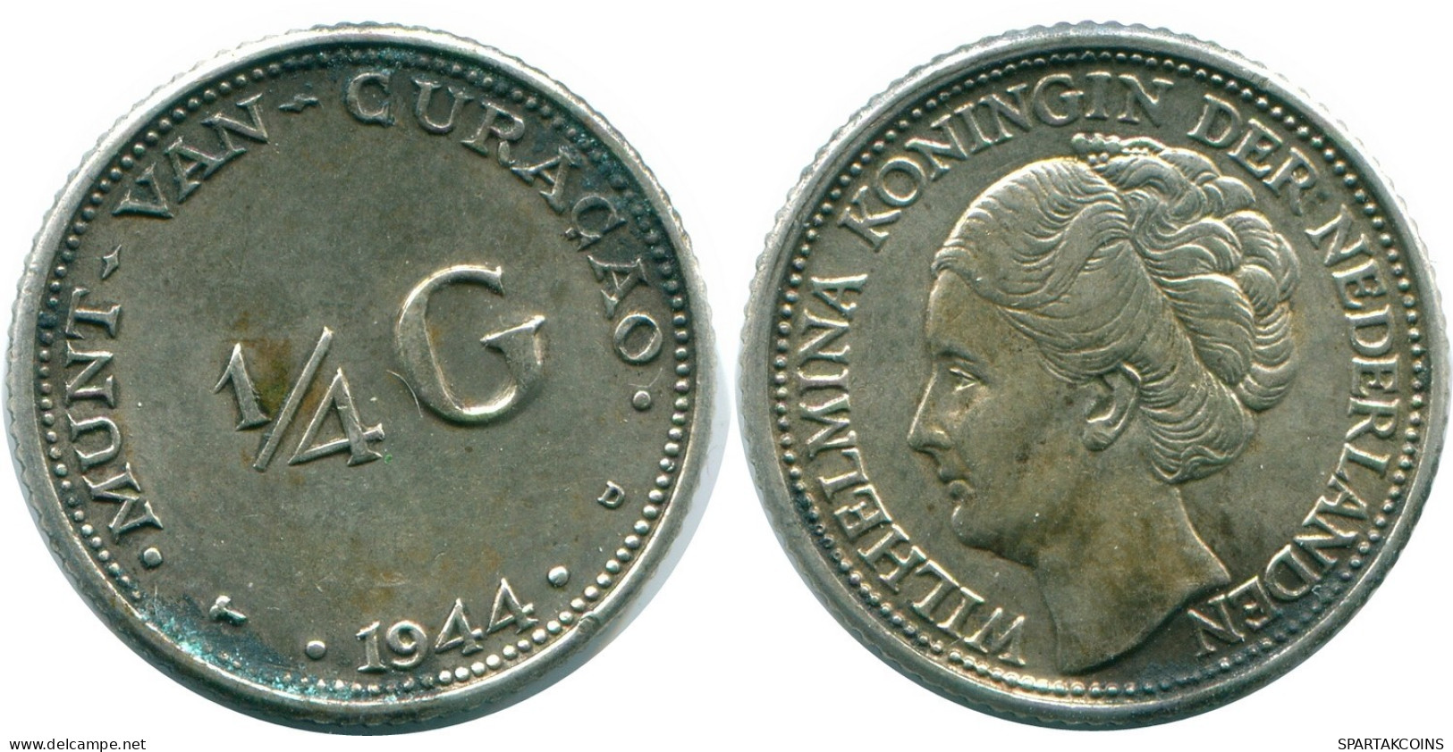 1/4 GULDEN 1944 CURACAO Netherlands SILVER Colonial Coin #NL10707.4.U.A - Curacao