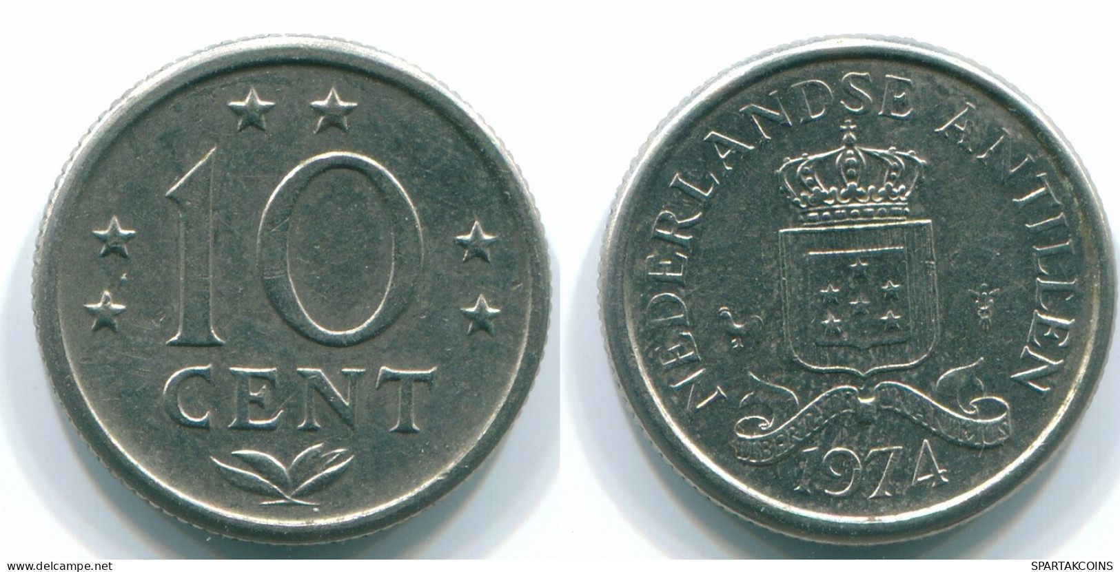 10 CENTS 1974 NETHERLANDS ANTILLES Nickel Colonial Coin #S13528.U.A - Antille Olandesi