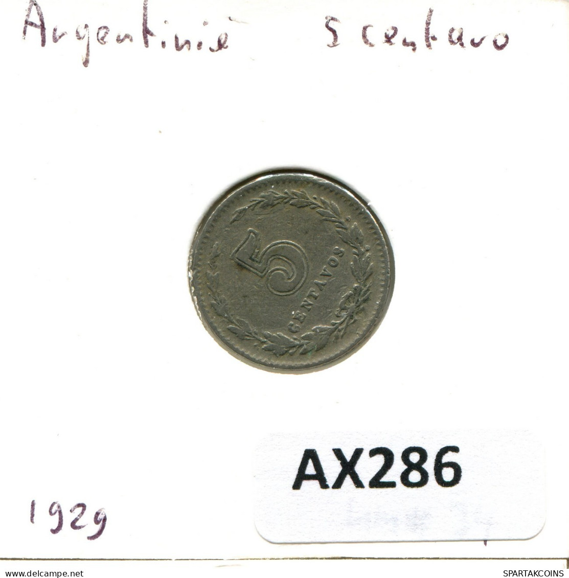 5 CENTAVOS 1929 ARGENTINA Coin #AX286.U.A - Argentina