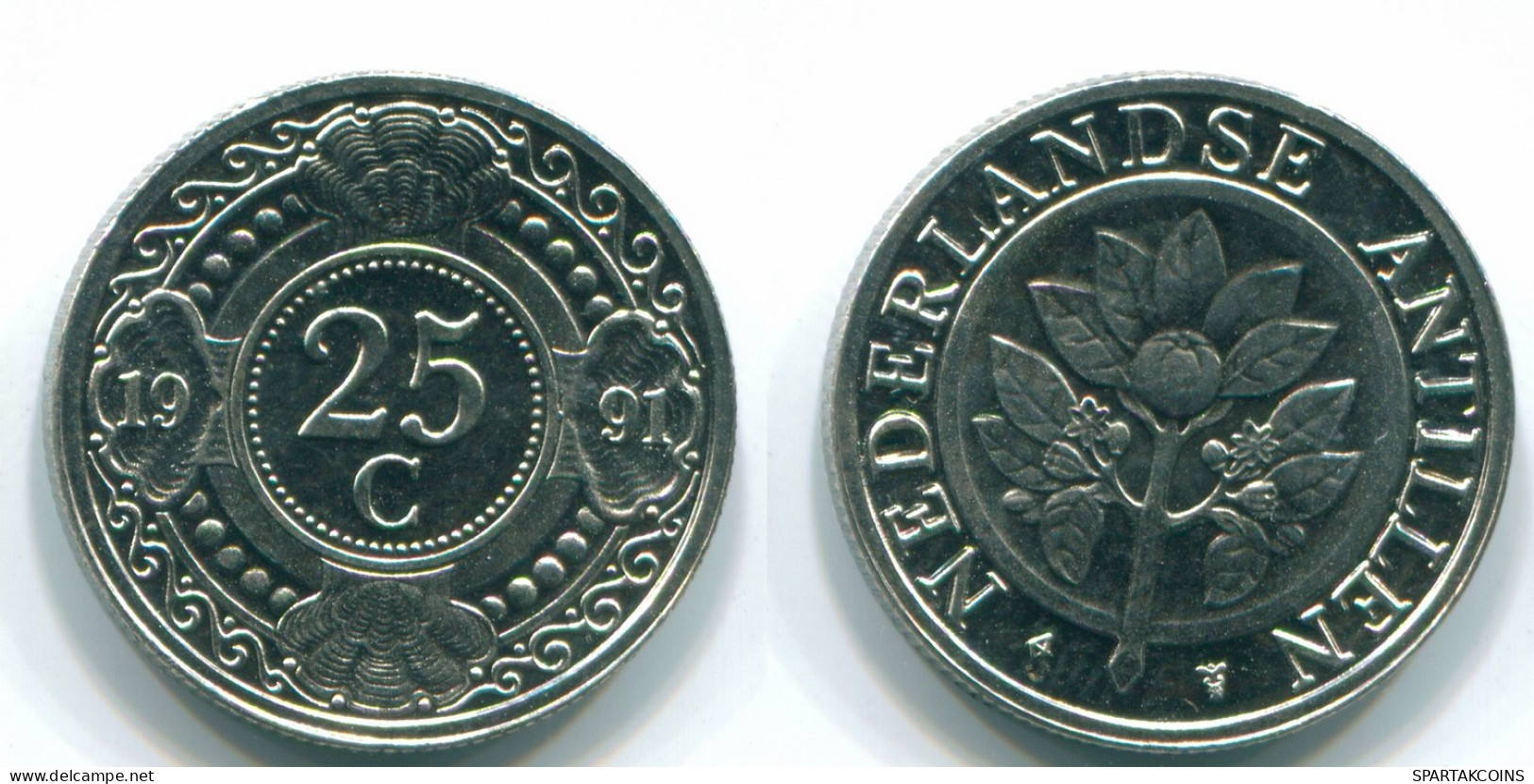 25 CENTS 1991 NIEDERLÄNDISCHE ANTILLEN Nickel Koloniale Münze #S11279.D.A - Nederlandse Antillen