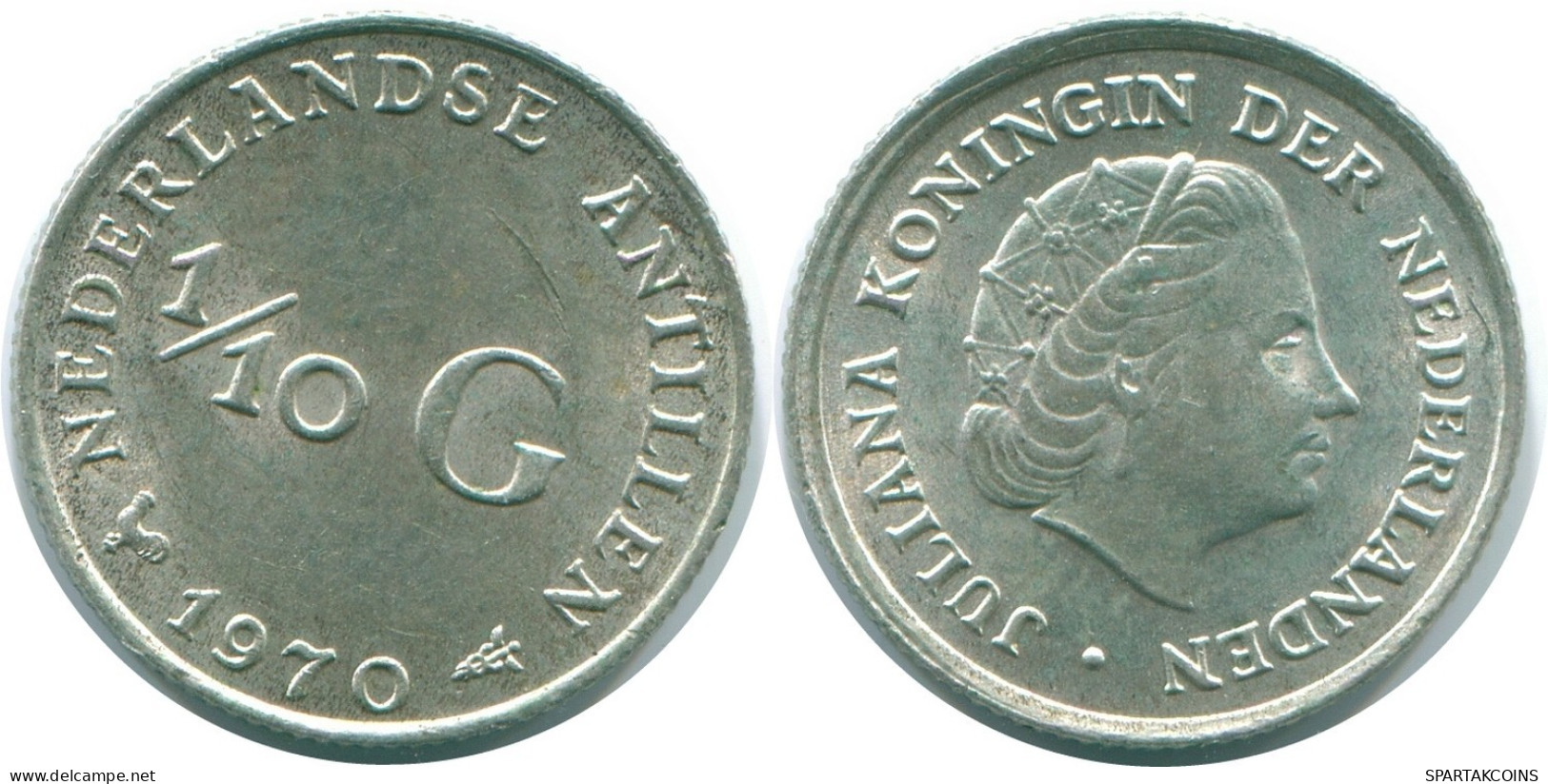 1/10 GULDEN 1970 NIEDERLÄNDISCHE ANTILLEN SILBER Koloniale Münze #NL12990.3.D.A - Antille Olandesi