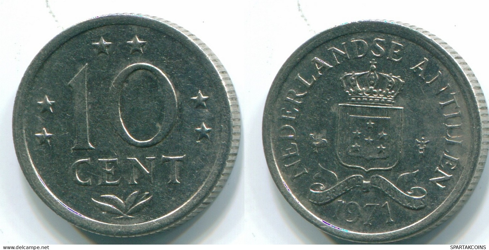 10 CENTS 1971 NETHERLANDS ANTILLES Nickel Colonial Coin #S13464.U.A - Nederlandse Antillen