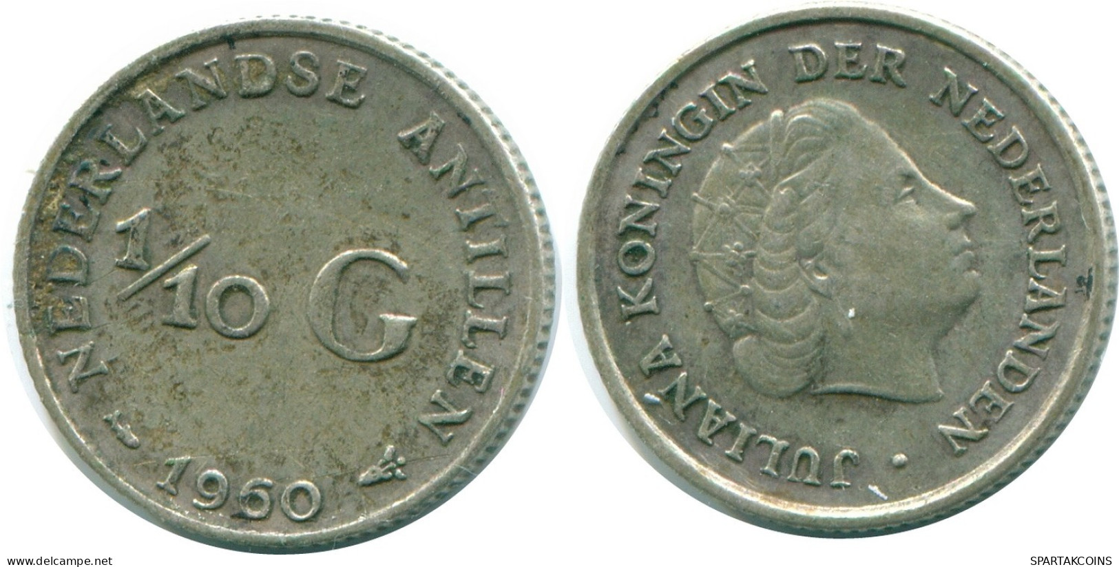 1/10 GULDEN 1960 NETHERLANDS ANTILLES SILVER Colonial Coin #NL12350.3.U.A - Nederlandse Antillen