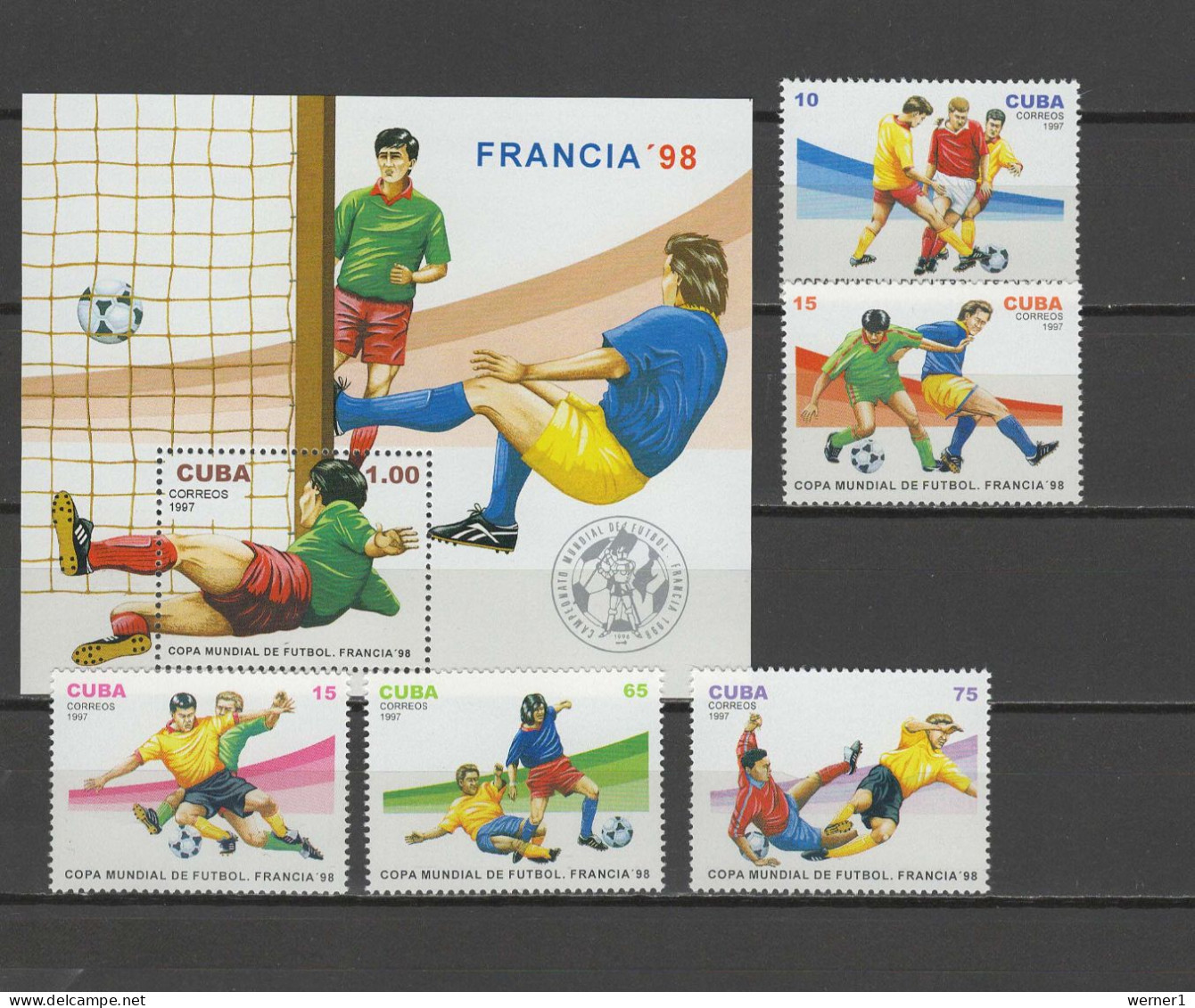 Cuba 1997 Football Soccer World Cup Set Of 5 + S/s MNH - 1998 – Frankrijk