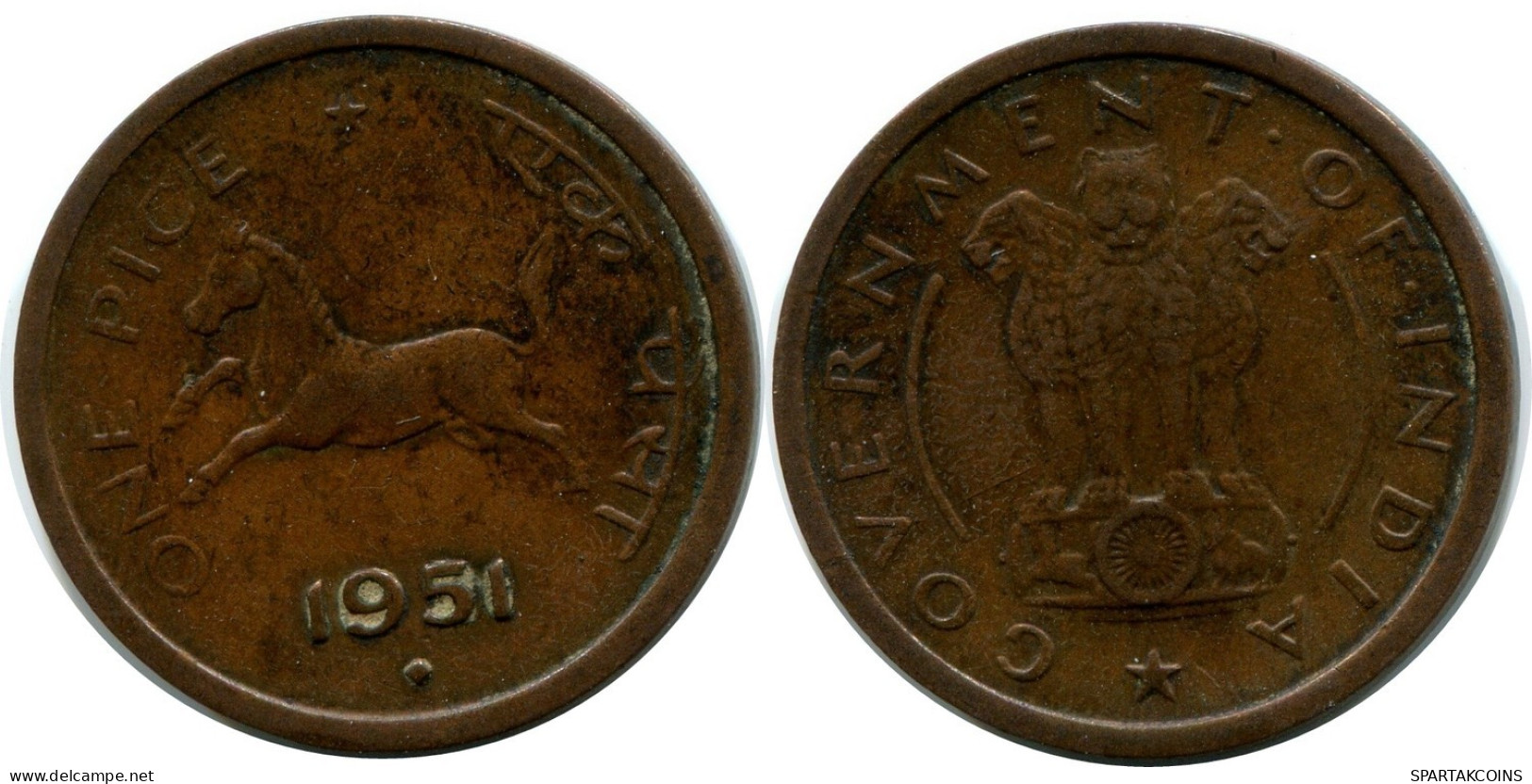1 PICE 1951 INDIA Moneda #AY950.E.A - India