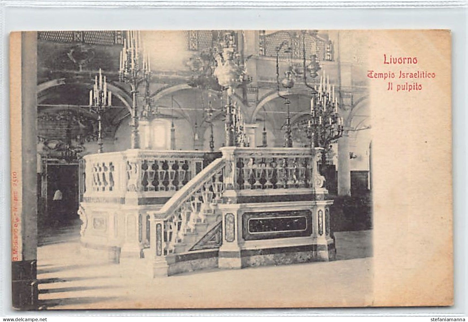 Judaica - Italy - LIVORNO - Inside The Synagogue - Tempio Israelitico, Il Pulpito - Ed. G. Modiano. - Jewish
