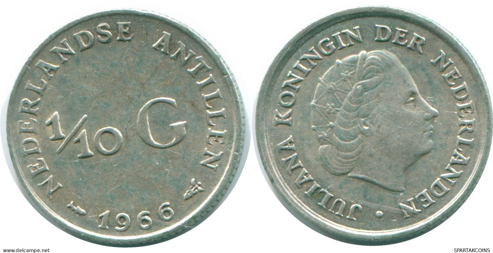1/10 GULDEN 1966 ANTILLES NÉERLANDAISES ARGENT Colonial Pièce #NL12713.3.F.A - Antille Olandesi