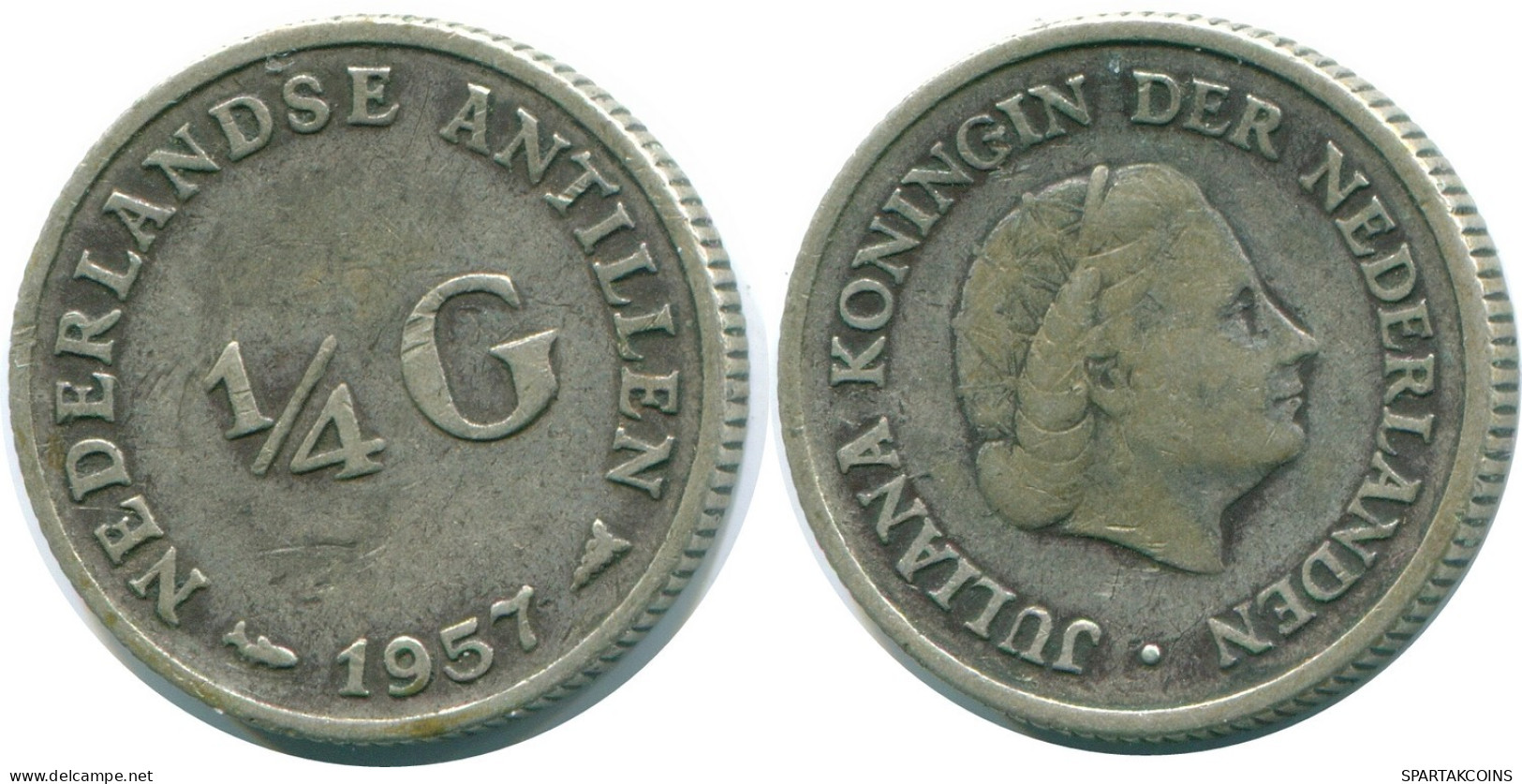 1/4 GULDEN 1957 ANTILLES NÉERLANDAISES ARGENT Colonial Pièce #NL11008.4.F.A - Antille Olandesi