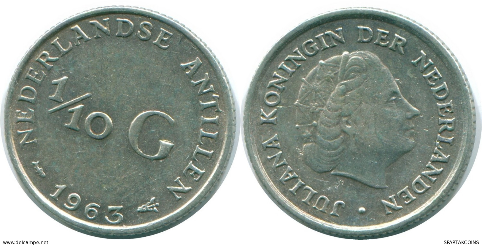 1/10 GULDEN 1963 ANTILLES NÉERLANDAISES ARGENT Colonial Pièce #NL12535.3.F.A - Antille Olandesi