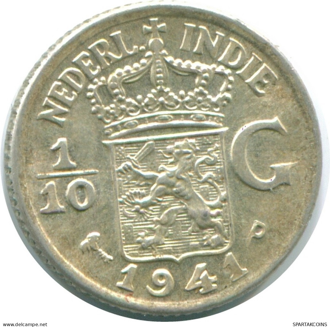 1/10 GULDEN 1941 P INDES ORIENTALES NÉERLANDAISES ARGENT Colonial Pièce #NL13641.3.F.A - Indes Neerlandesas