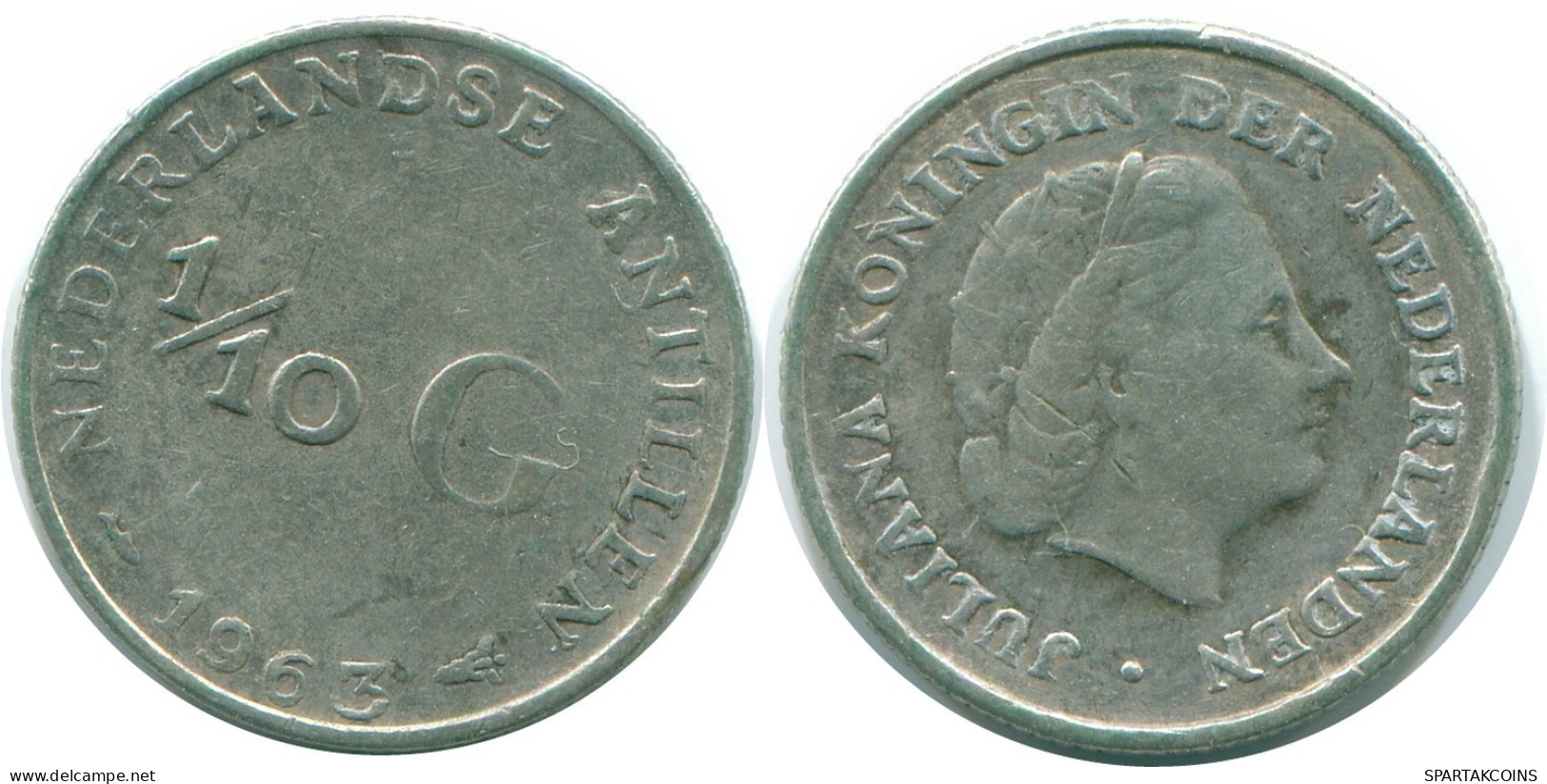 1/10 GULDEN 1963 NETHERLANDS ANTILLES SILVER Colonial Coin #NL12545.3.U.A - Netherlands Antilles