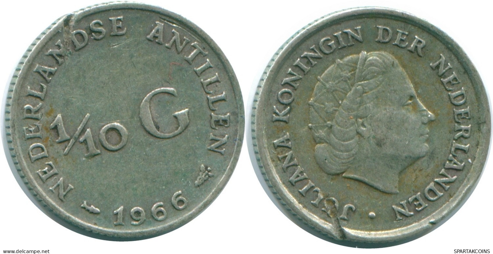 1/10 GULDEN 1966 ANTILLAS NEERLANDESAS PLATA Colonial Moneda #NL12935.3.E.A - Netherlands Antilles