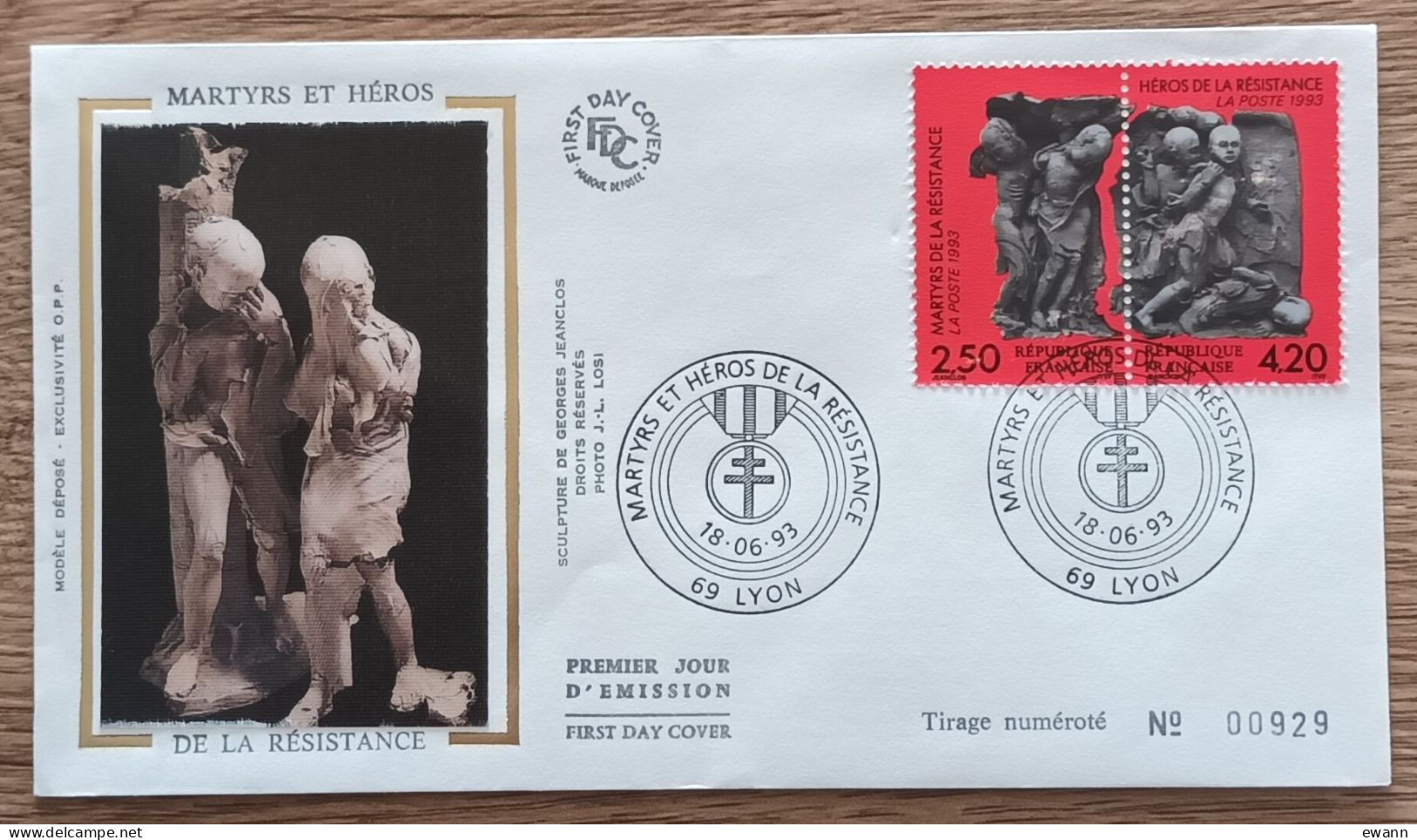 FDC 1993 - YT N°P2813A - MARTYRS ET HEROS DE LA RESISTANCE - LYON - 1990-1999