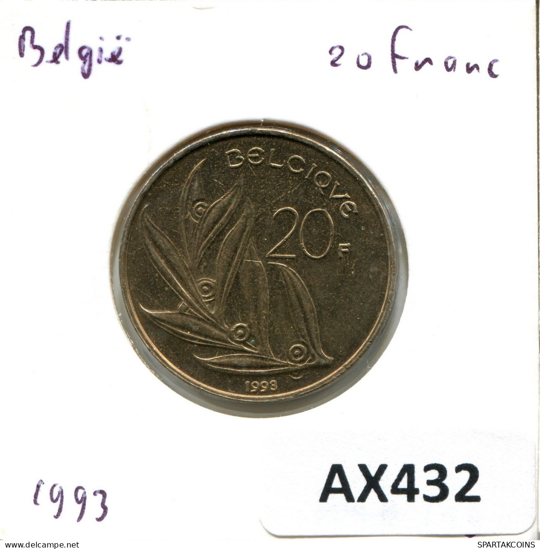 20 FRANCS 1993 BÉLGICA BELGIUM Moneda FRENCH Text #AX432.E.A - 20 Frank