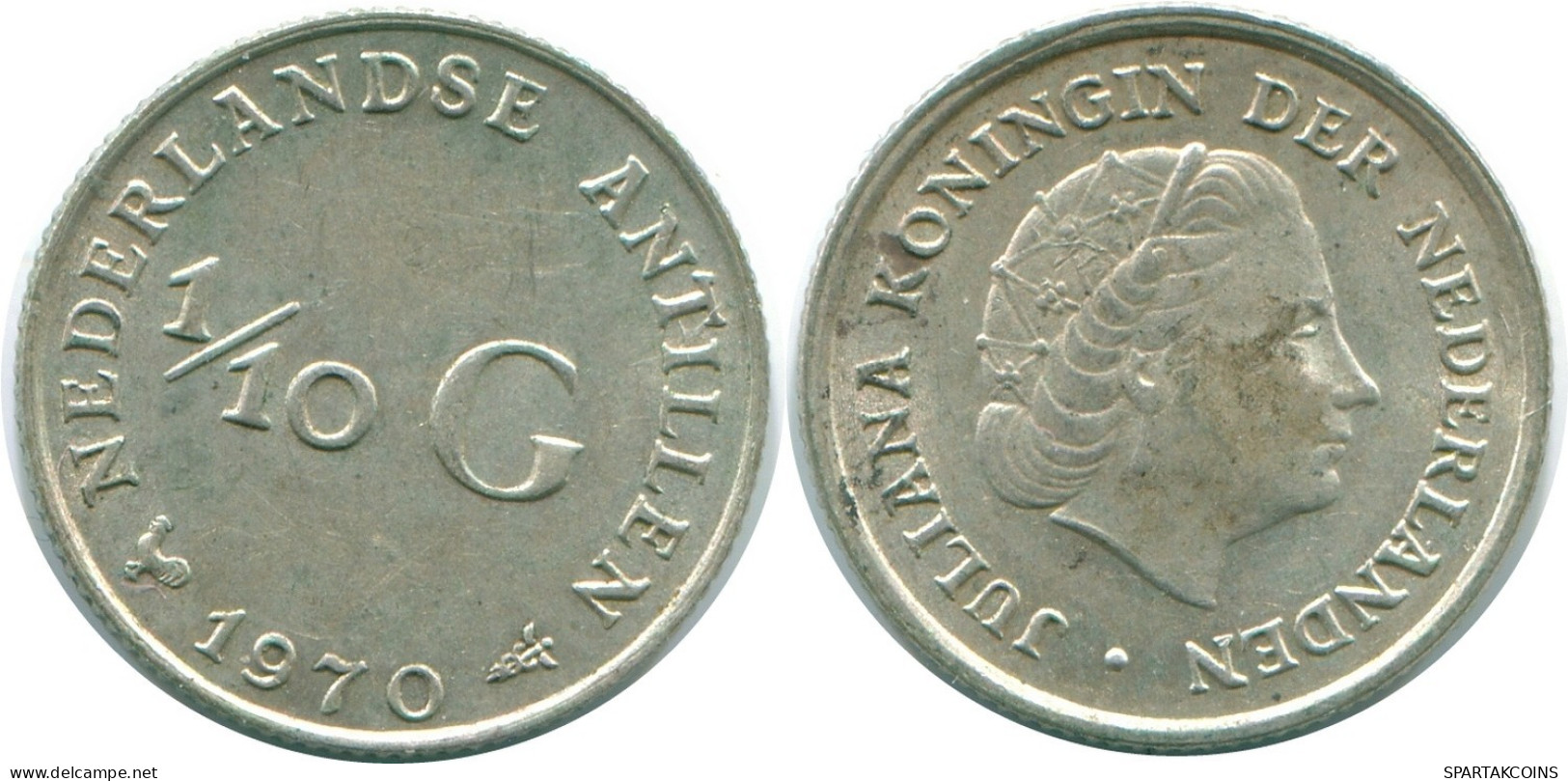 1/10 GULDEN 1970 NIEDERLÄNDISCHE ANTILLEN SILBER Koloniale Münze #NL13073.3.D.A - Netherlands Antilles