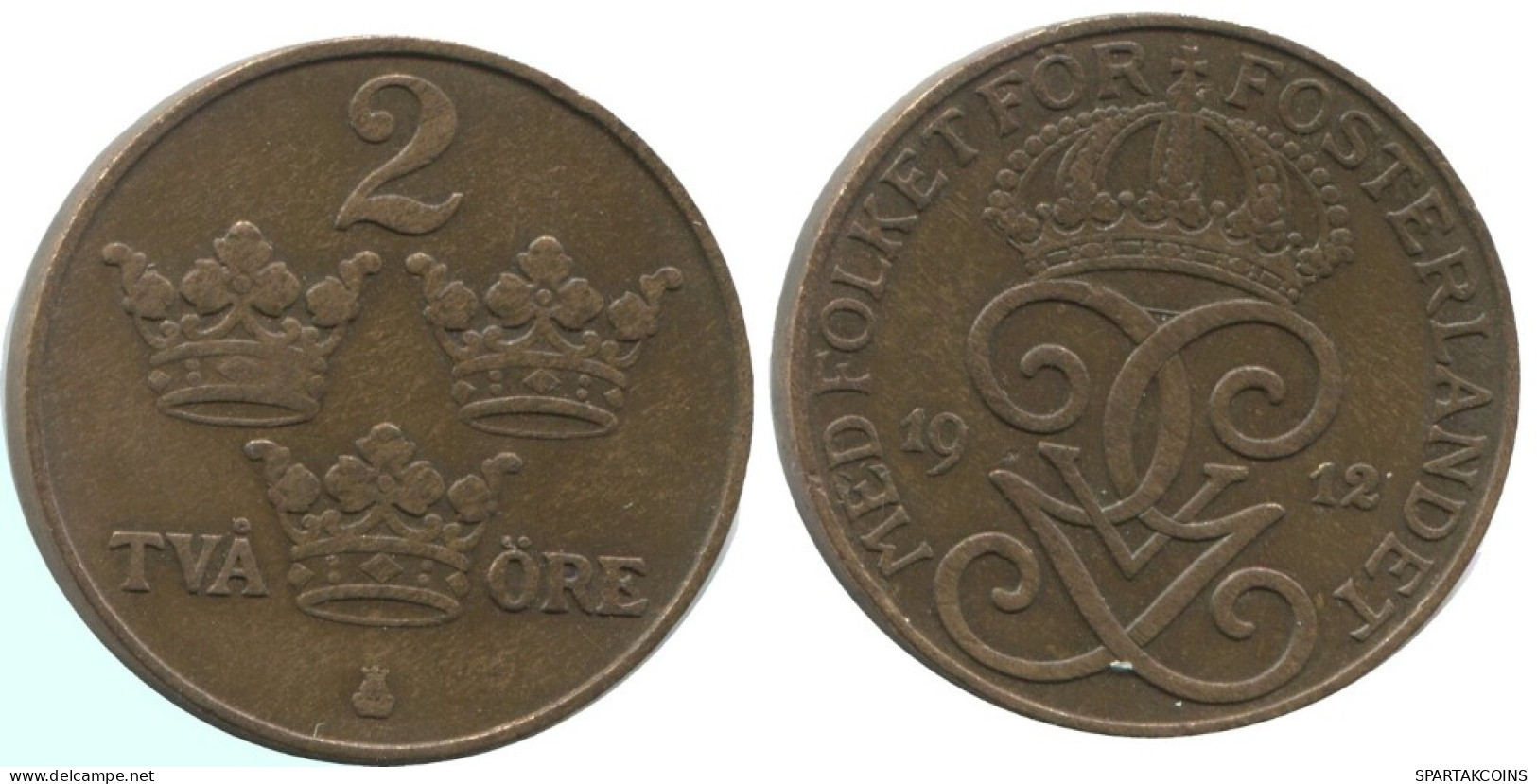 2 ORE 1912 SUÈDE SWEDEN Pièce #AC835.2.F.A - Zweden