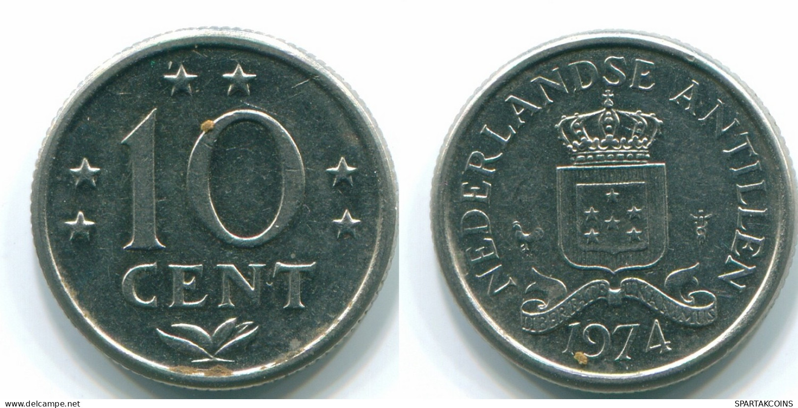 10 CENTS 1974 ANTILLES NÉERLANDAISES Nickel Colonial Pièce #S13506.F.A - Antillas Neerlandesas