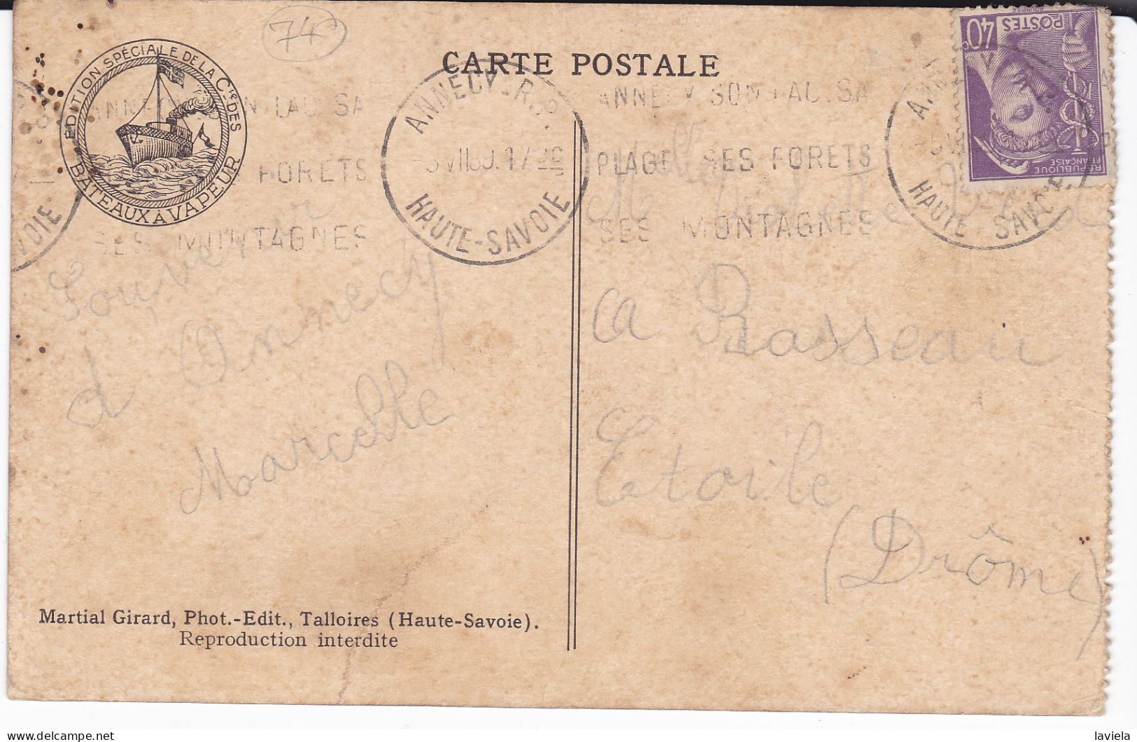 74 ANNECY - Port Et Château -  Circulée 1939 - Annecy