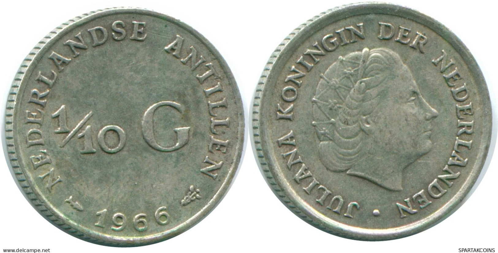 1/10 GULDEN 1966 ANTILLES NÉERLANDAISES ARGENT Colonial Pièce #NL12855.3.F.A - Nederlandse Antillen