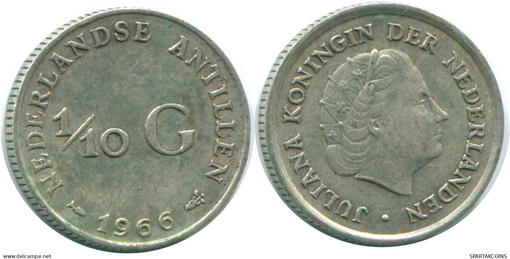 1/10 GULDEN 1966 ANTILLES NÉERLANDAISES ARGENT Colonial Pièce #NL12855.3.F.A - Netherlands Antilles