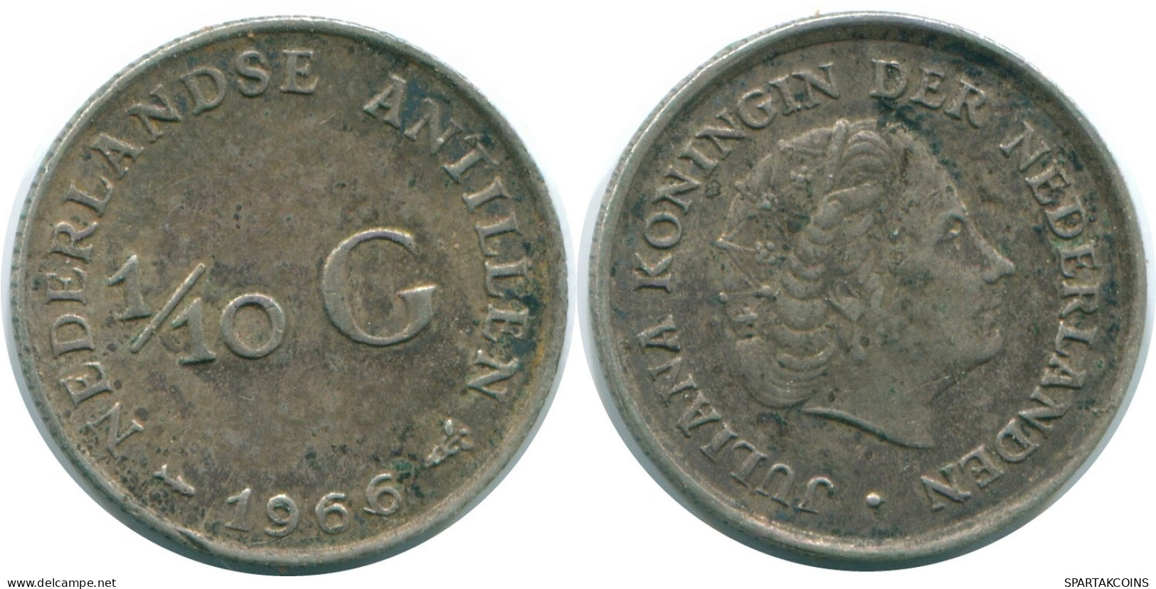 1/10 GULDEN 1966 NETHERLANDS ANTILLES SILVER Colonial Coin #NL12839.3.U.A - Antillas Neerlandesas