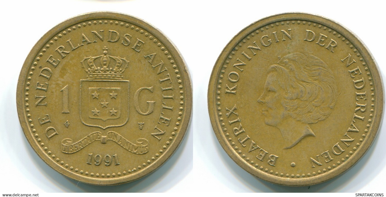 1 GULDEN 1991 NETHERLANDS ANTILLES Aureate Steel Colonial Coin #S12117.U.A - Niederländische Antillen