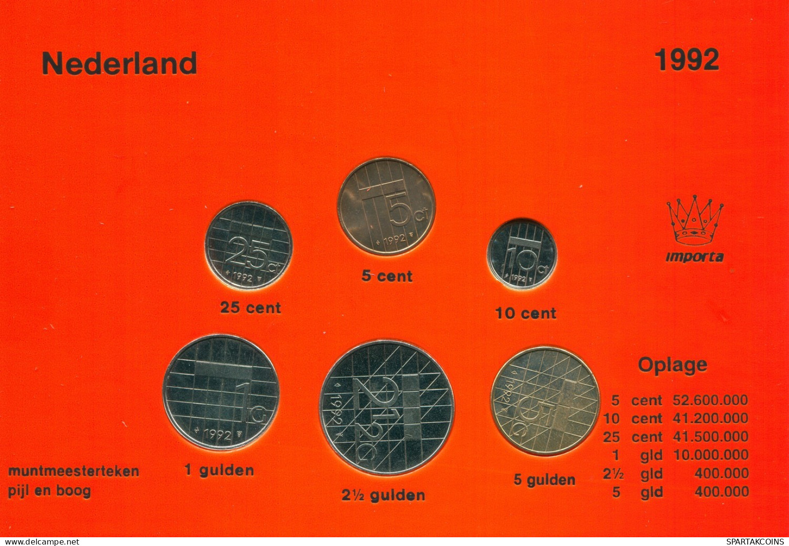 NÉERLANDAIS NETHERLANDS 1992 MINT SET 6 Pièce #SET1029.7.F.A - Jahressets & Polierte Platten