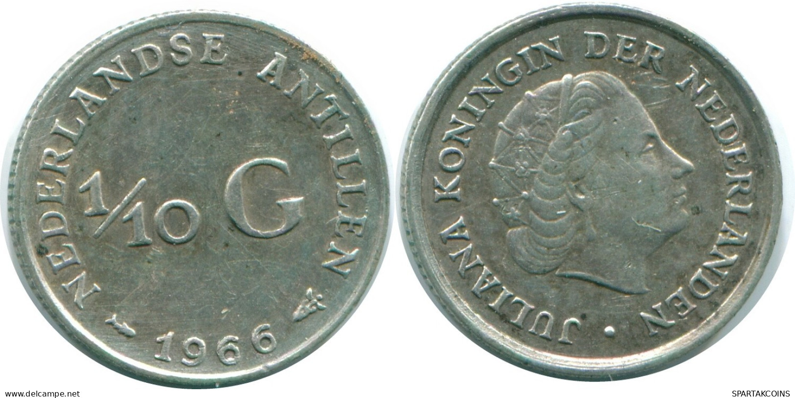 1/10 GULDEN 1966 ANTILLAS NEERLANDESAS PLATA Colonial Moneda #NL12749.3.E.A - Niederländische Antillen