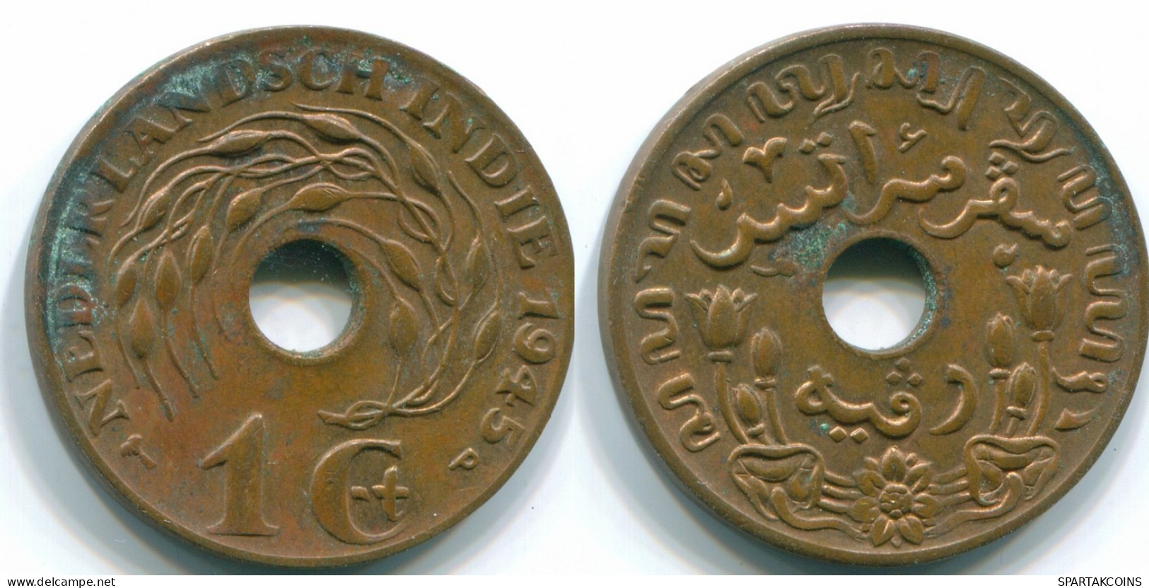 1 CENT 1945 P INDES ORIENTALES NÉERLANDAISES INDONÉSIE Bronze Colonial Pièce #S10414.F.A - Niederländisch-Indien