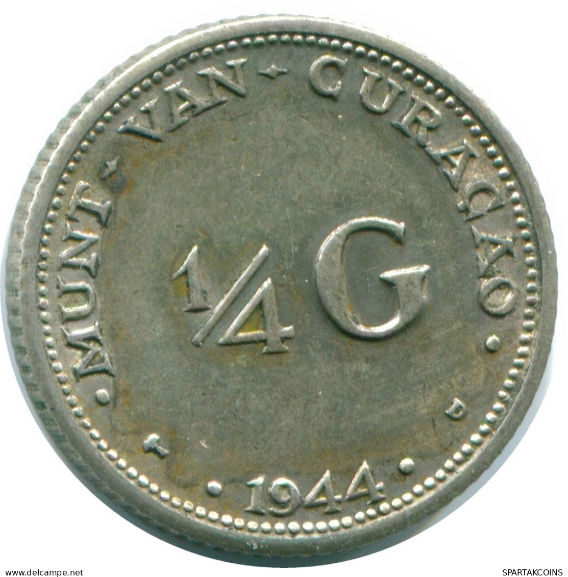 1/4 GULDEN 1944 CURACAO Netherlands SILVER Colonial Coin #NL10641.4.U.A - Curacao