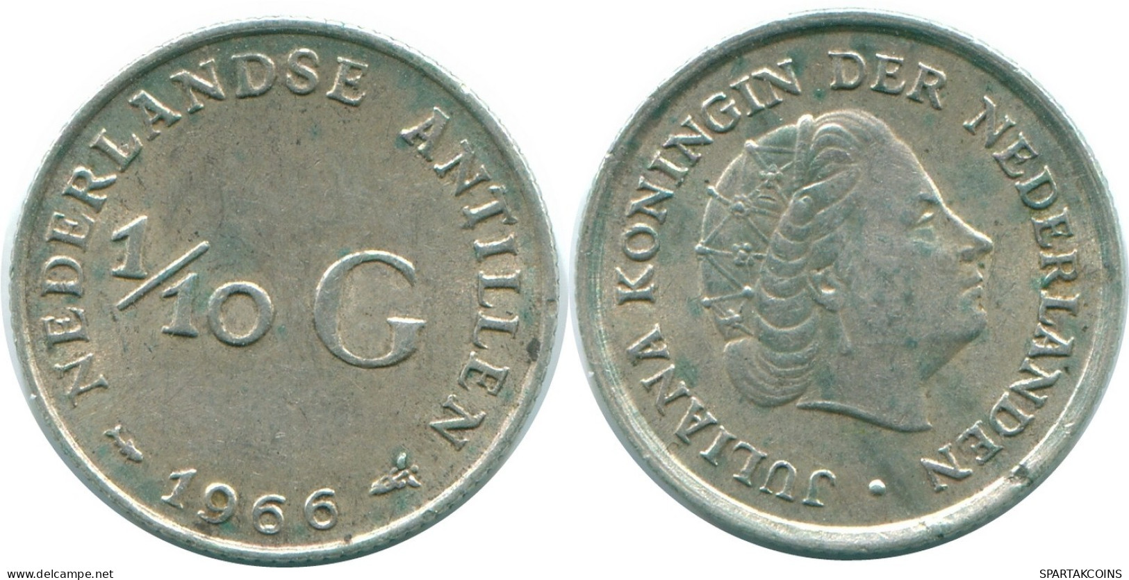 1/10 GULDEN 1966 NETHERLANDS ANTILLES SILVER Colonial Coin #NL12726.3.U.A - Antille Olandesi